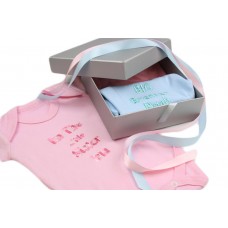 Personalised Embroidered Twins Slogan Vests Boxed Gift Set Any Text Any Combination